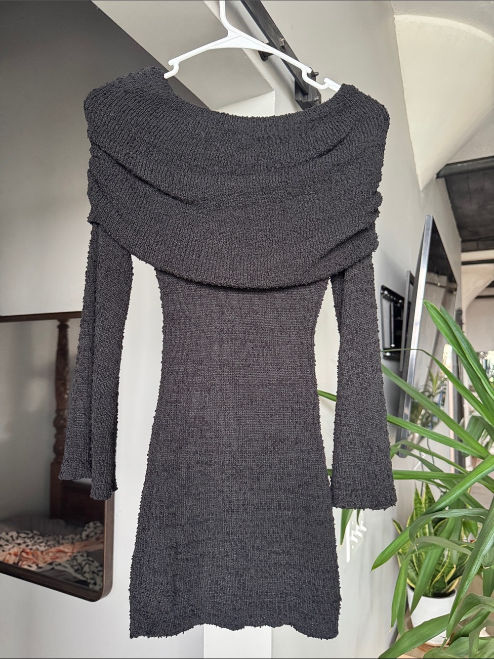 Cozy Off-Shoulder Black Knit Sweater Dress